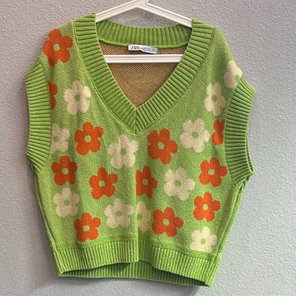 Zara Retro Floral Oversized Sleeveless Sweater Size S
